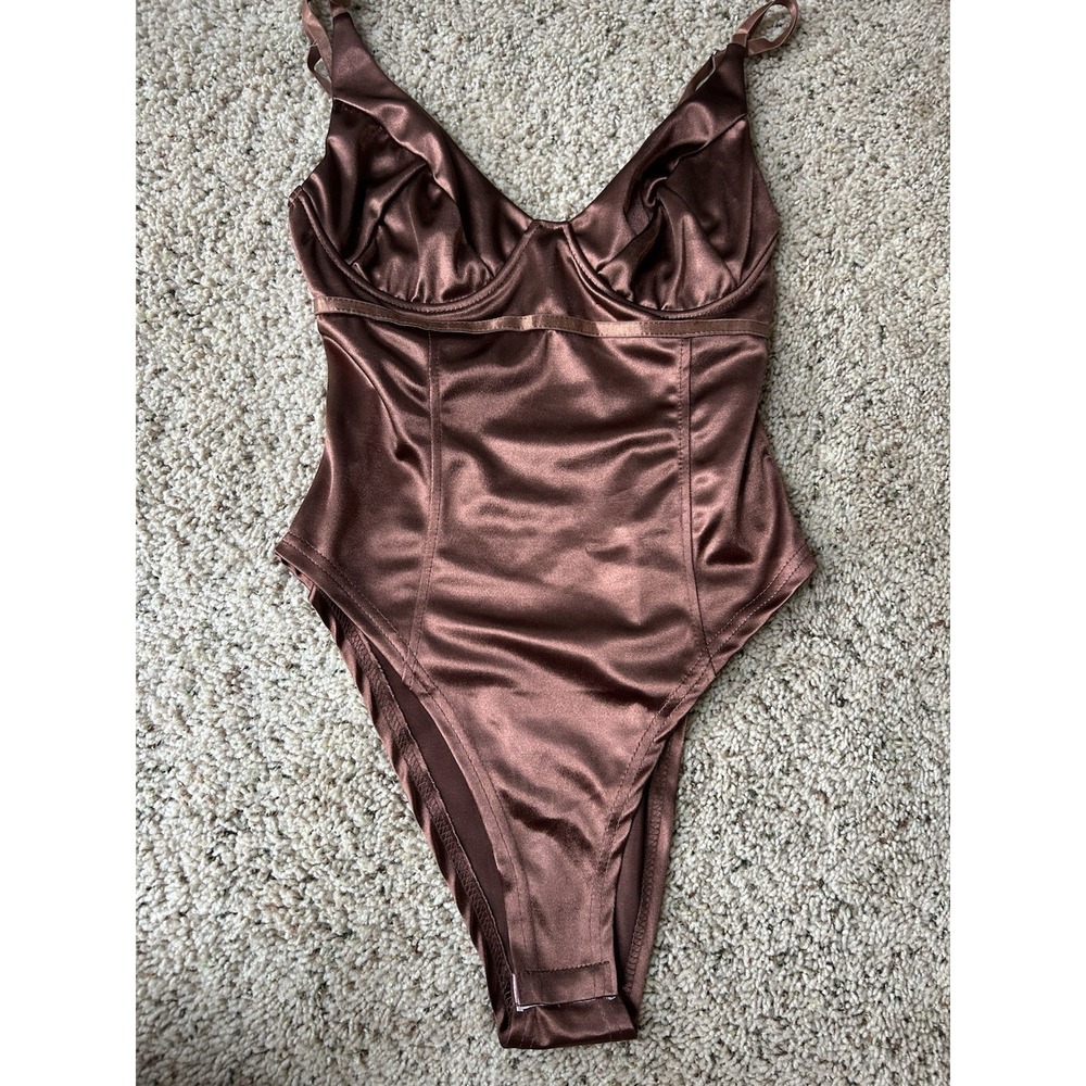 Brown Silky Bodysuit Size Medium